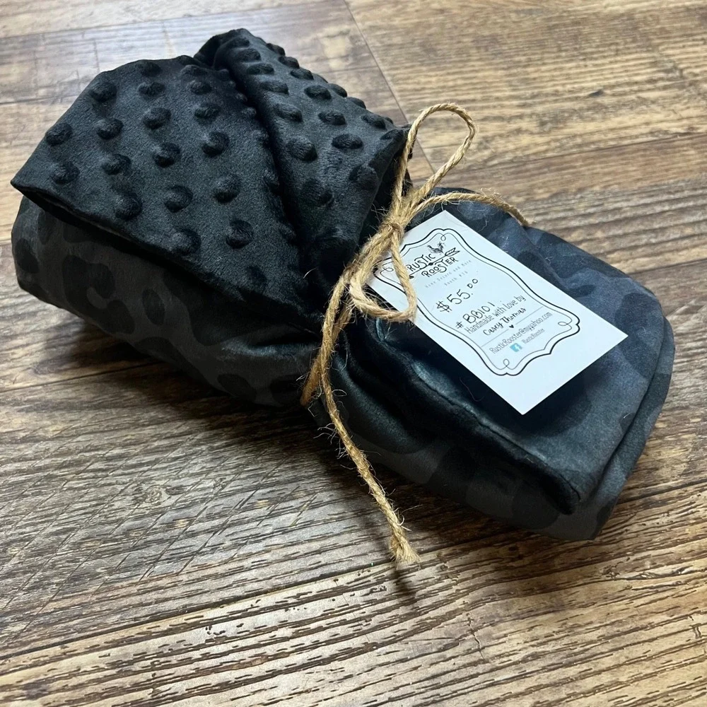 Rustic Rooster Blanket Charcoal Leopard Print Black Minky Dot 40